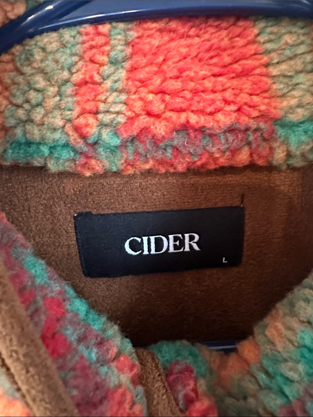 Cider Plaid Teddy Jacket in Red, Orange & Green - Picture 2 of 7